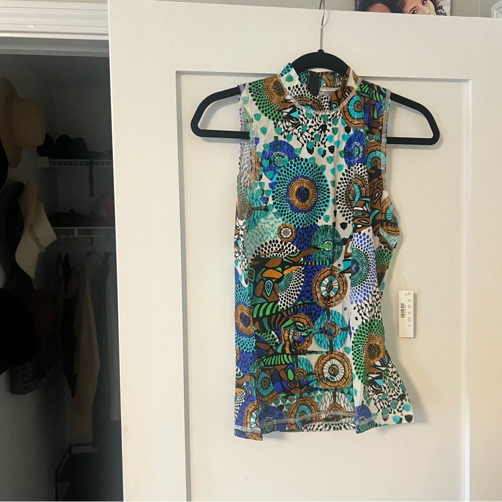 J. Crew Multicolor Floral-Print Mock Neck Tank Top